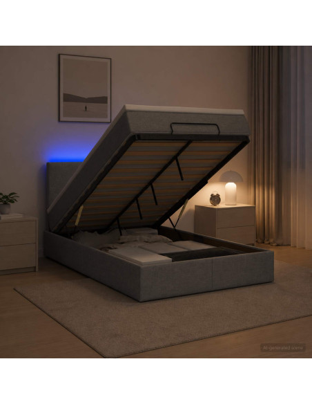 Letto Ottomano con Materasso e LED Grigio Chiaro 120 x 200 cm