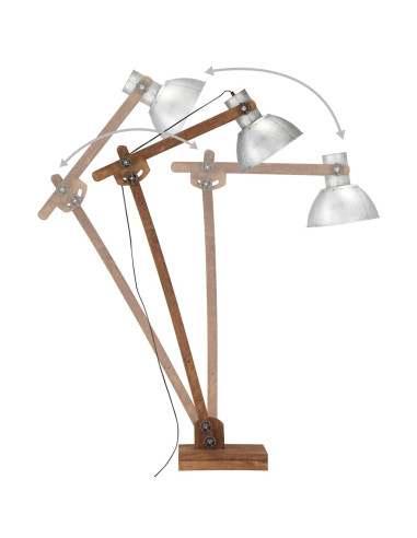 Lampada da Pavimento Argento in Legno Massello di Mango E27