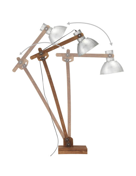 Lampada da Pavimento Argento in Legno Massello di Mango E27