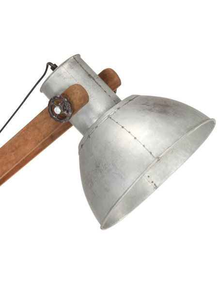 Lampada da Pavimento Argento in Legno Massello di Mango E27