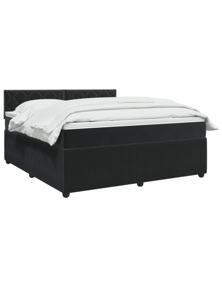 Letto box spring con materasso Nero 160 x 200 cm Velluto