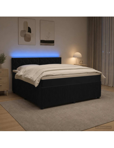 Letto box spring con materasso Nero 160 x 200 cm Velluto