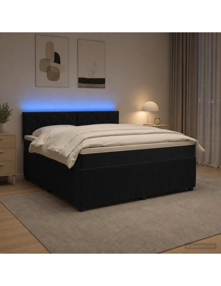 Letto box spring con materasso Nero 160 x 200 cm Velluto