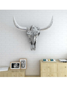 Decorazione Testa del Cranio a Parete in Alluminio Argento