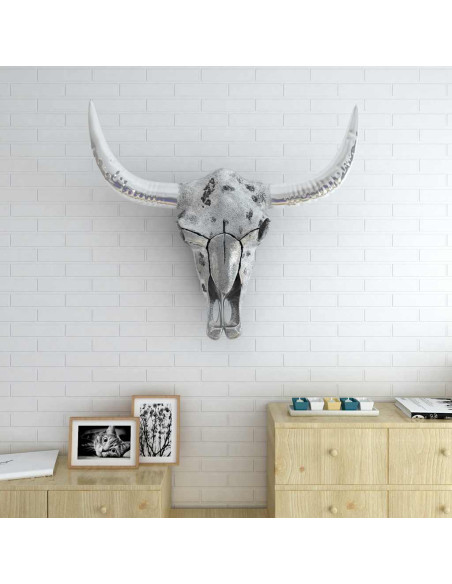 Decorazione Testa del Cranio a Parete in Alluminio Argento