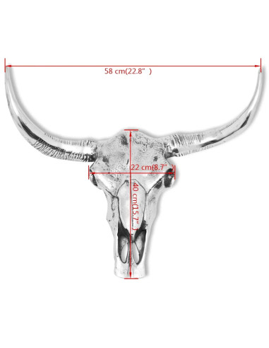 Decorazione Testa del Cranio a Parete in Alluminio Argento
