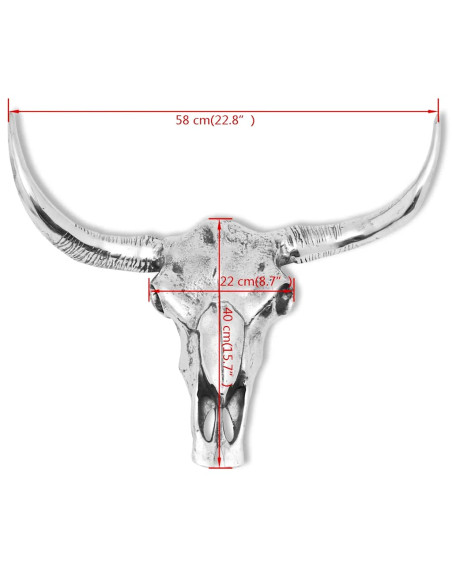 Decorazione Testa del Cranio a Parete in Alluminio Argento