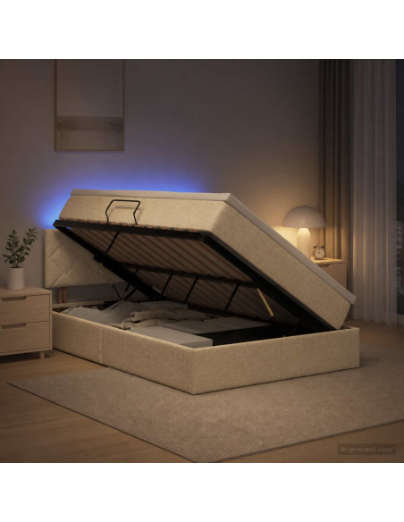 Letto con contenitore LED e materasso Crema 120 x 200 cm