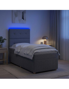 Letto Box Spring LED con Materasso Grigio Chiaro 100 x 200 cm