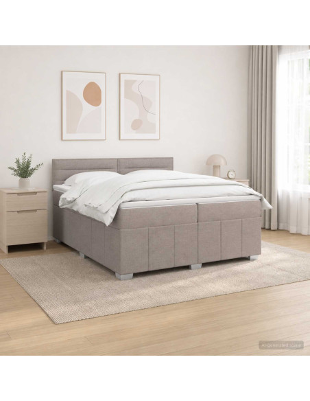 Letto Box Spring LED con Materasso Tortora 200 x 200 cm Tessuto