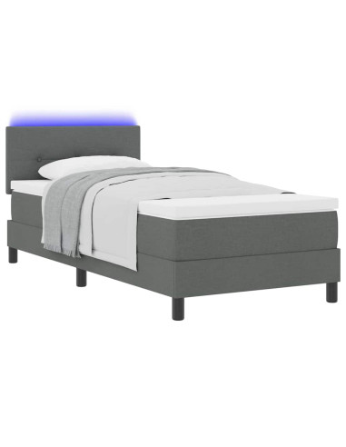 Letto a molle con strisce LED Grigio scuro 100 x 200 cm Tessuto