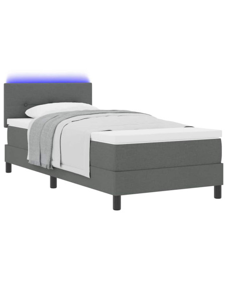 Letto a molle con strisce LED Grigio scuro 100 x 200 cm Tessuto