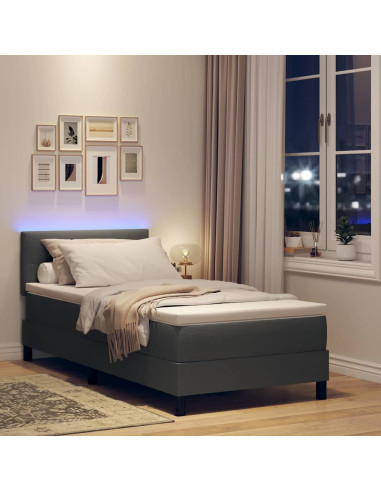 Letto a molle con strisce LED Grigio scuro 100 x 200 cm Tessuto