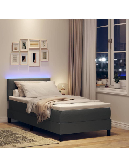 Letto a molle con strisce LED Grigio scuro 100 x 200 cm Tessuto