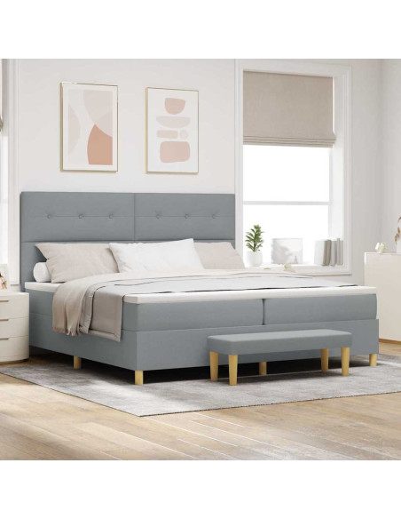 Letto a molle con testiera Grigio chiaro 200 x 200 cm Tessuto