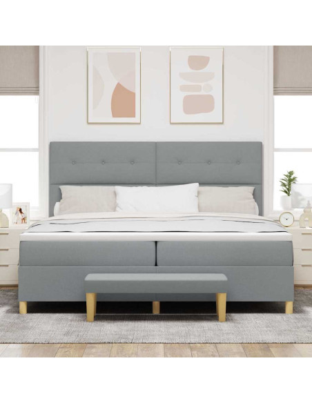 Letto a molle con testiera Grigio chiaro 200 x 200 cm Tessuto