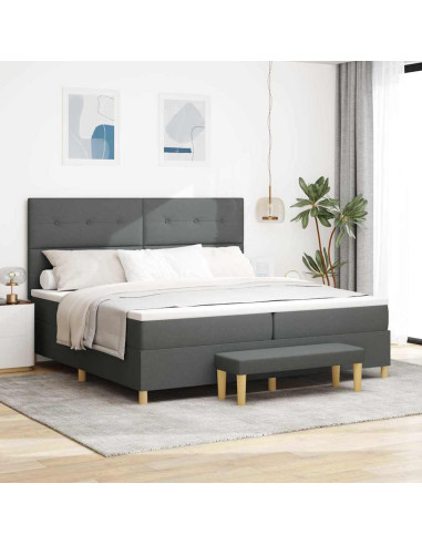 Letto a molle con testiera Grigio scuro 200 x 200 cm Tessuto