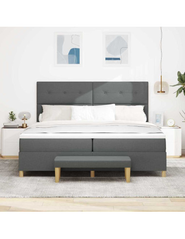 Letto a molle con testiera Grigio scuro 200 x 200 cm Tessuto
