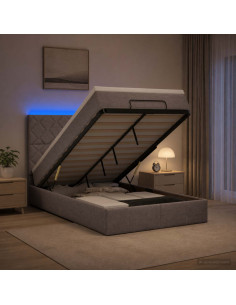 Letto Ottomano con Materasso e LED Tortora 120 x 200 cm Tessuto