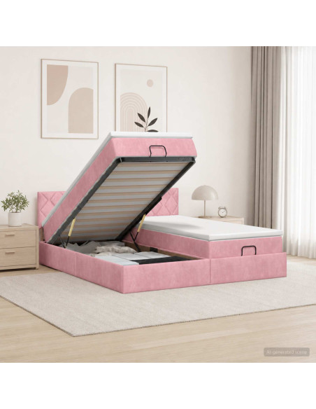 Letto ottomano con materasso con testiera 2 pz Rosa Velluto