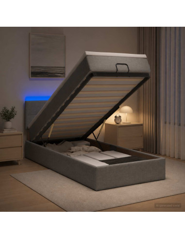 Letto Ottomano con Materasso e LED Grigio Chiaro 80 x 200 cm