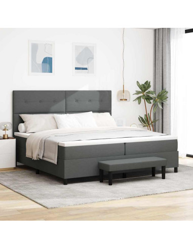 Letto a molle con testiera Grigio scuro 200 x 200 cm Tessuto