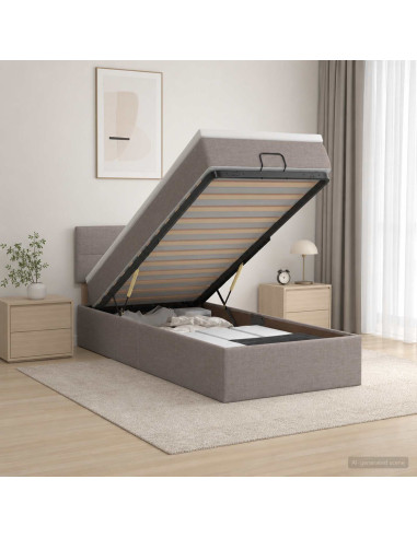 Letto Ottomano con Materasso e LED Tortora 80 x 200 cm Tessuto