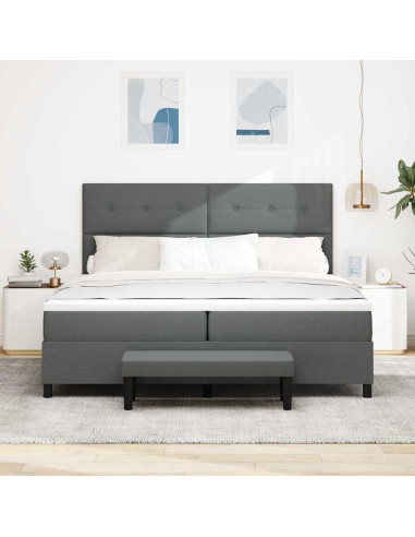 Letto a molle con testiera Grigio scuro 200 x 200 cm Tessuto