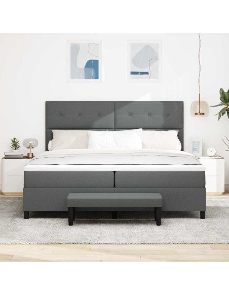 Letto a molle con testiera Grigio scuro 200 x 200 cm Tessuto