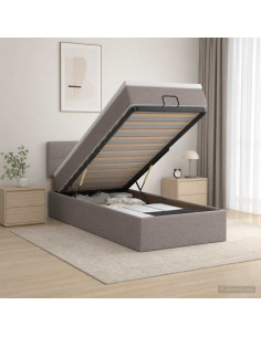 Letto Ottomano con Materasso e LED Tortora 90 x 190 cm Tessuto