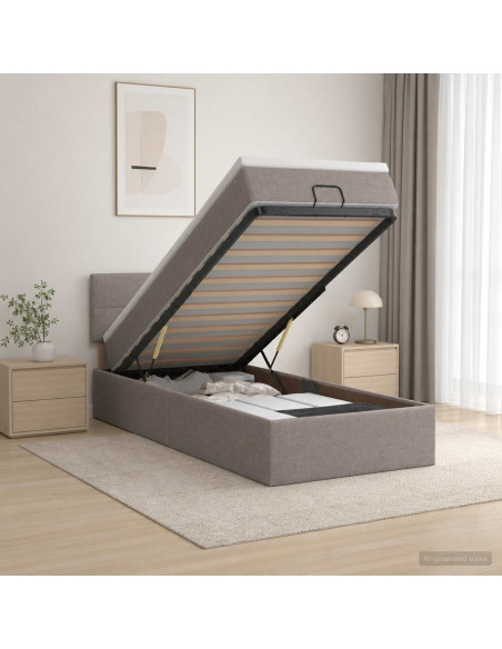 Letto Ottomano con Materasso e LED Tortora 90 x 190 cm Tessuto
