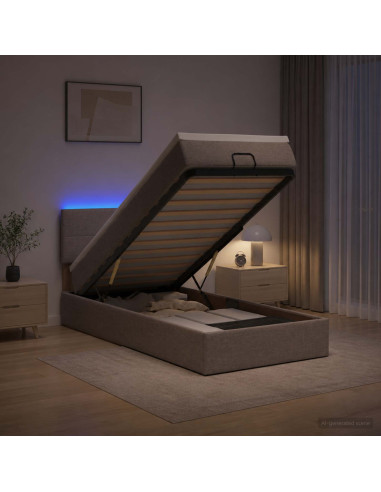Letto Ottomano con Materasso e LED Tortora 80 x 200 cm Tessuto