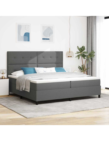 Letto a molle con testiera Grigio scuro 200 x 200 cm Tessuto