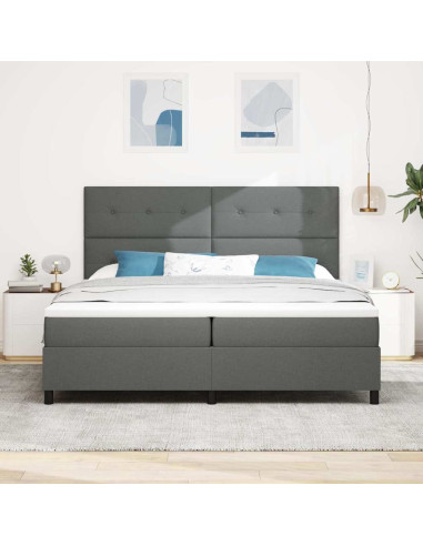 Letto a molle con testiera Grigio scuro 200 x 200 cm Tessuto