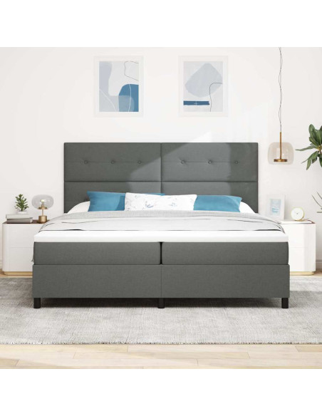 Letto a molle con testiera Grigio scuro 200 x 200 cm Tessuto