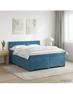Letto box spring con materasso Blu Scuro 200 x 200 cm Velluto