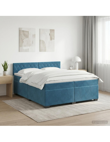 Letto box spring con materasso Blu Scuro 200 x 200 cm Velluto