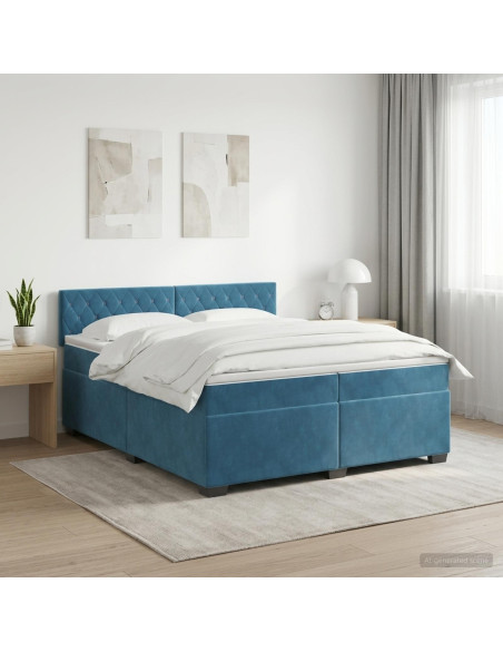 Letto box spring con materasso Blu Scuro 200 x 200 cm Velluto