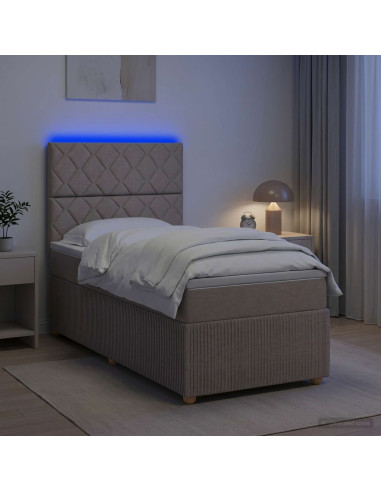 Letto Box Spring LED con Materasso Tortora 90 x 200 cm Tessuto