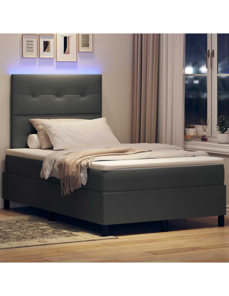 Letto a molle con strisce LED Grigio scuro 120 x 200 cm Tessuto