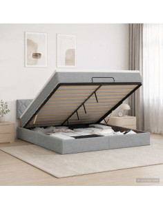 Letto ottomano con materasso Grigio Chiaro 140 x 190 cm Tessuto
