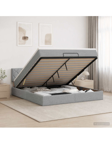 Letto ottomano con materasso Grigio Chiaro 140 x 190 cm Tessuto