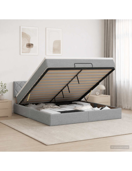 Letto ottomano con materasso Grigio Chiaro 140 x 200 cm Tessuto