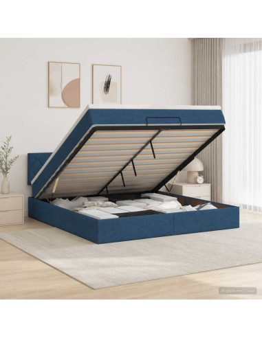 Letto ottomano con materasso Blu 160 x 200 cm Tessuto