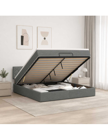 Letto ottomano con materasso Grigio Scuro 180 x 200 cm Tessuto