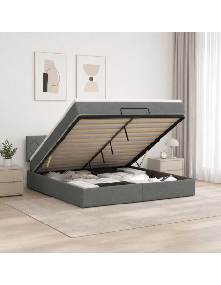 Letto ottomano con materasso Grigio Scuro 180 x 200 cm Tessuto