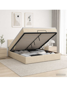 Letto ottomano con materasso Crema 180 x 200 cm Tessuto