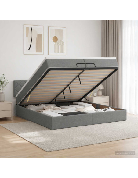Letto ottomano con materasso Grigio Scuro 200 x 200 cm Tessuto