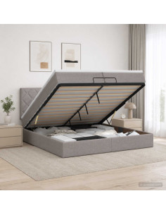 Letto ottomano con materasso Tortora 200 x 200 cm Tessuto