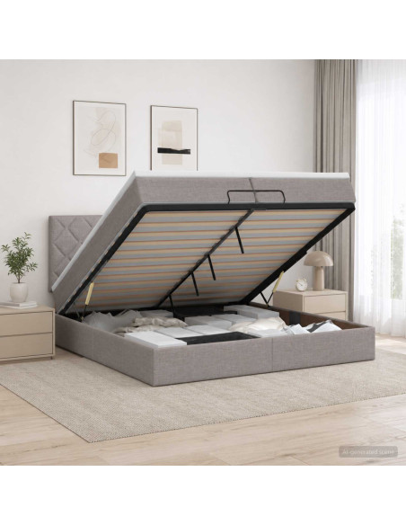 Letto ottomano con materasso Tortora 200 x 200 cm Tessuto
